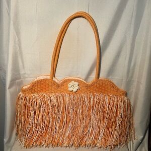 Orange/off white Fringe Tote Bag - Unbranded
